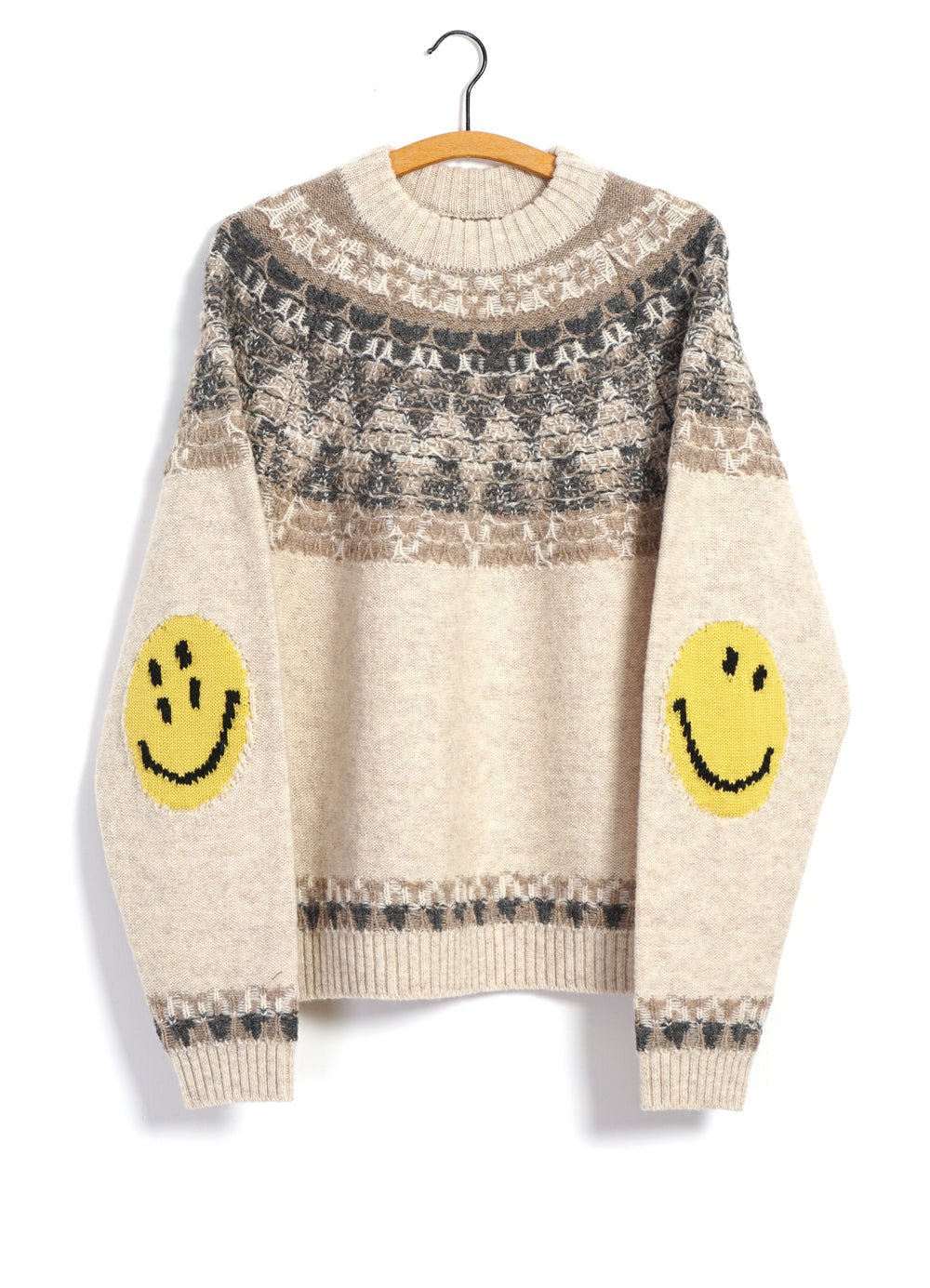 KAPITAL - NORDIC SMILIE | Wool-Jacquard Crewneck Sweater | Ecru - HANSEN Garments