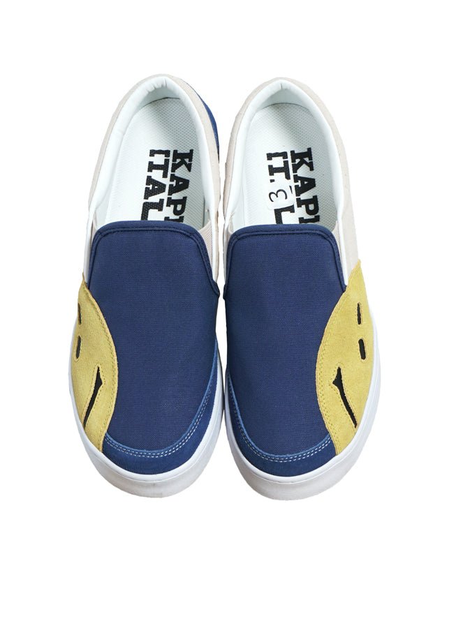 KAPITAL - RAIN SMILE | Slop On Shoes | Ecru x Blue - HANSEN Garments